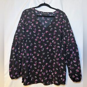 Lane Bryant Black Pink White Floral Blouse Career Boho Business Classy Chic